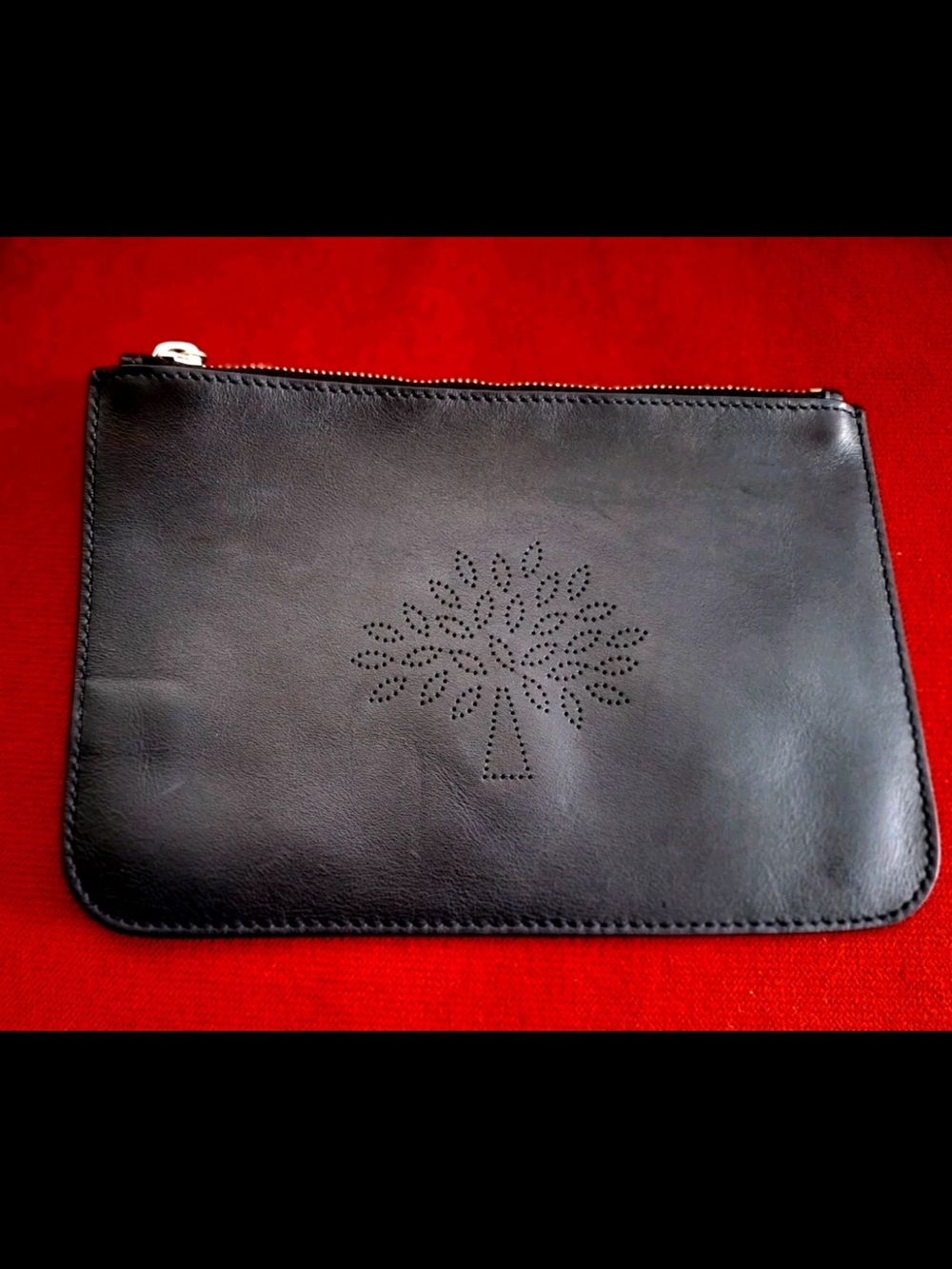 Mulberry Black Leather Zip Pouch with Perforated Tree Motif